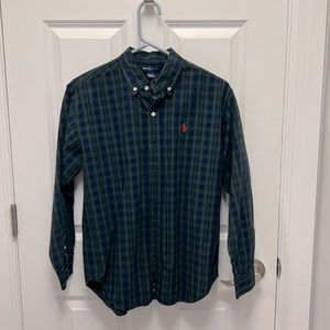 Ralph Lauren green and navy plaid button down- boys L